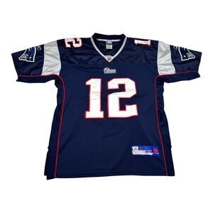 New England Patriots Jersey Mens 48 Blue NFL Football Reebok Brady 12 Authentic